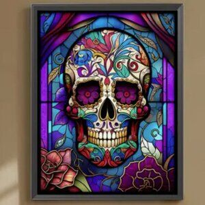 Purple Stained Glass Sugar Skull - Diamond Canvas Kit